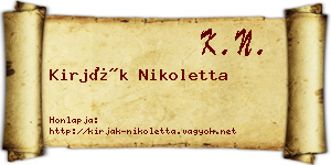 Kirják Nikoletta névjegykártya